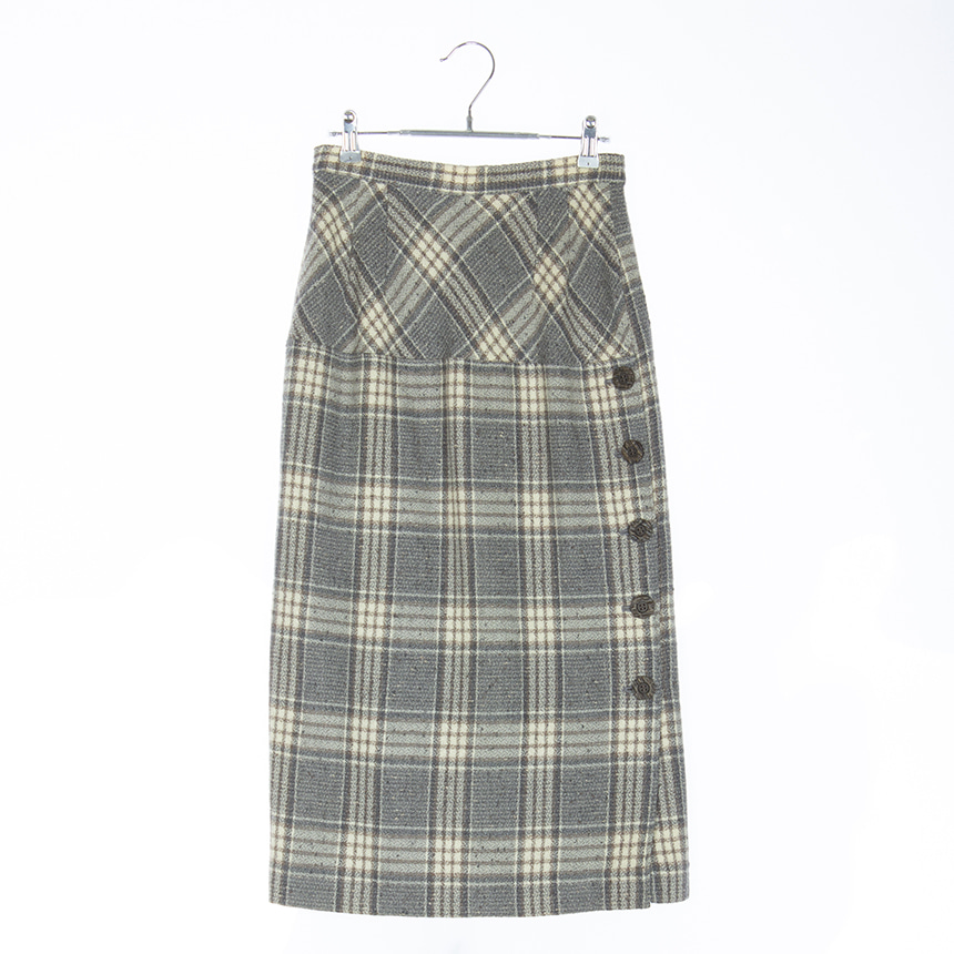 paco wool check long skirt